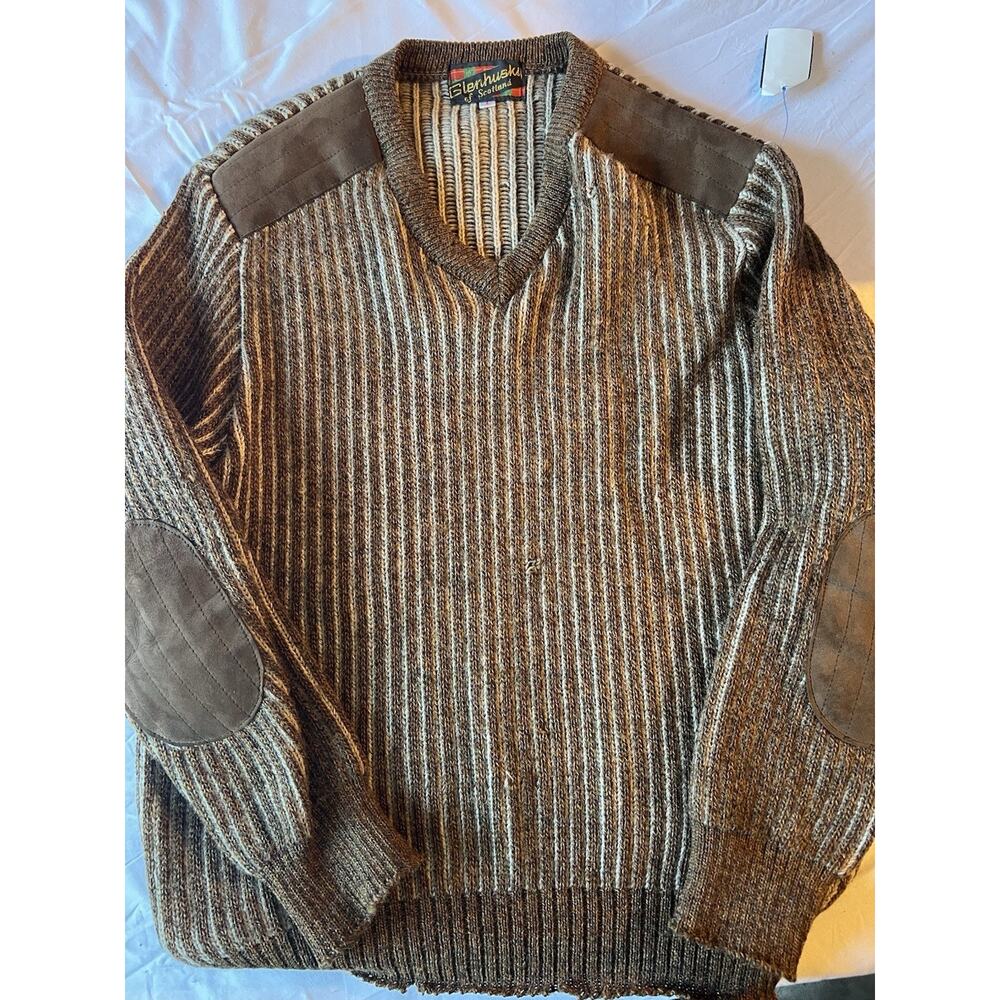 Vintage Glenhusky Sweater Mens Large Elbow Pads Pullover Crew Neck Wool